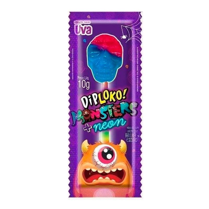 Pirulito Dip Loko Neon Caveira Sabores Sortidos 10g - Pirulito